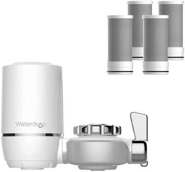 Waterdrop NSF Certified Faucet with Total 4 Filter Replacements, Longer Life Water Faucet Filter, Reduces ChlorineBad Taste - Fits Standard Faucets.