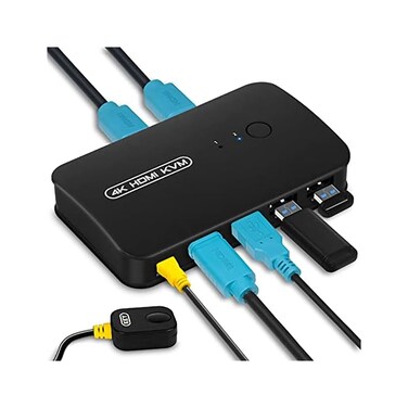 DGODRT HDMI USB KVM Switch 2 Port Selector Box for 2 Computers Share Keyboard Mouse Printer and 1 HD 4K Monitor, 2 KVM Cables Included.