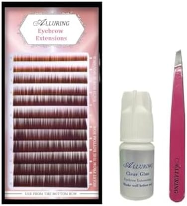 Alluring Dark Brown Brow Eyebrow Extensions, Clear GlueTweezers Kit.