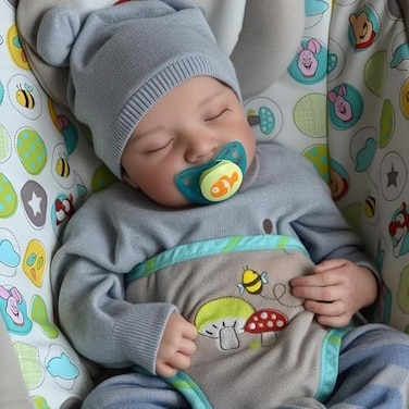 JIZHI Lifelike Reborn Baby Dolls - 17 Inch Realistic Newborn Baby Dolls Real Life Baby Dolls Full Vinyl Poseable Body Sleeping Baby Boy with Feeding Kit for Children 3.