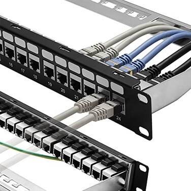 Rapink Patch Panel 24 Port Cat6A with Inline Keystone 10G Support, Coupler Patch Panel STP Shielded 19-Inch with Removable Back Bar, 1U Network Patch Panel for Cat7, Cat6, Cat6A, Cat5e.