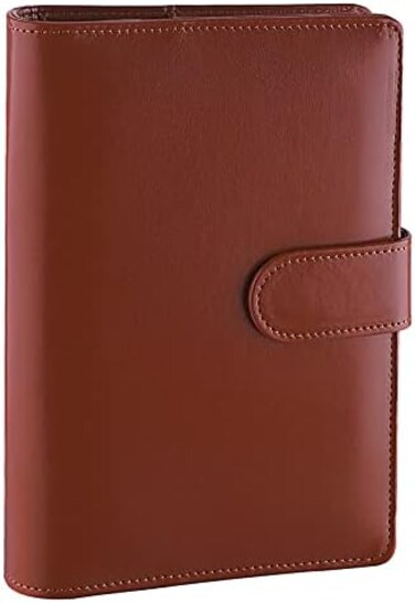 Antner A6 PU Leather Notebook Binder Refillable 6 Ring Binder for A6 Filler Paper, Loose Leaf Personal Planner Binder Cover with Magnetic Buckle Closure, Brown.