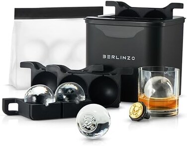 BERLINZO Premium Berlinzo Clear Ice Ball Maker - Whiskey Ice Ball Maker Mold Large 2. 4 Inch - Crystal Clear Ice Maker Sphere - Clear Ice Cube Maker with Storage Bag - Clear Ice Mold for Ball Ice Make