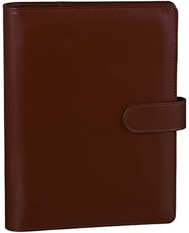 Antner A5 PU Leather Binder Refillable 6-Ring Notebook Binder Cover for A5 Filler Paper, Refillable A5 Personal Planner Binder with Magnetic Buckle Closure, Brown.