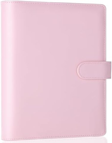 Antner A5 Binder PU Leather 6-Ring Notebook Binder Cover for A5 Filler Paper, Refillable A5 Personal Planner Binder with Magnetic Buckle Closure, Pink.