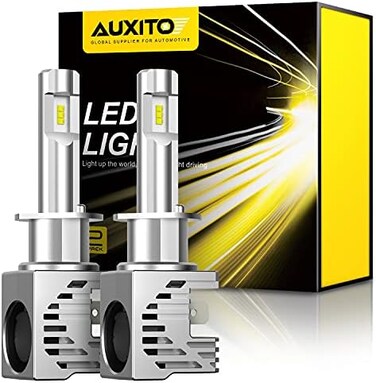 مصابيح أمامية LED من نوع AUXITO H1، 12000 لومن لكل مجموعة، 6500 كلفن أبيض زينون، مصابيح أمامية لاسلكية صغيرة الحجم، عبوة من قطعتين.