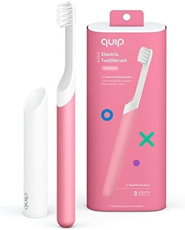 Quip Sonic Toothbrush for Kids - Timed Electric Toothbrush with Small Replaceable Brush Head - Soft Bristles, Rubber Handle, 3 Month Battery Life - Travel Toothbrush - Pink.
