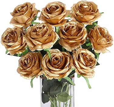 Luyue 10PCS Artificial Roses Flower Silk Rose with Stem Realistic Artificial Long Stem Rose Valentine's Day Fake Roses Bouquet for Wedding Home Decoration.