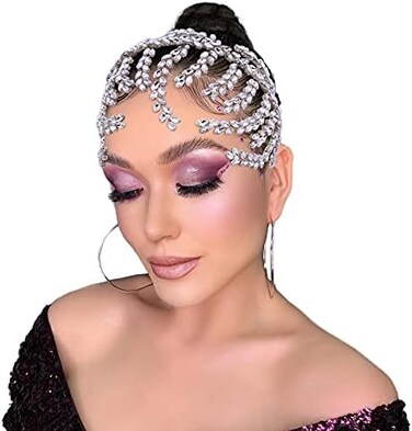 ULAPAN Silver Rhinestone Wedding Tiara，Headpiece Forehead Tiara Jewelry Head Chain, Crystal Headpiece Bridal Hair Accessories for Bride Women HP373.