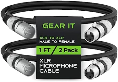 GearIT XLR to XLR Microphone Cable (1. 5 Feet, 2 PackXLR Male to Female Mic Cable 3-Pin Balanced Shielded XLR Cable for Mic Mixer, Recording Studio, Podcast - Black, 1. 5Ft, 2 Pack.
