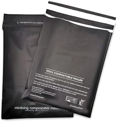 minliving 100% Compostable Biodegradable Mailers 14. 9x19 inch (25 PcsPoly Mailers, Eco-Friendly Packaging Envelopes Pouches. Reusable double sealing, extra thick, Zero-waste mailing bags (L size, 14.