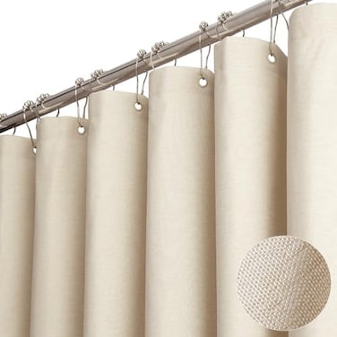 BTTN Fabric Shower Curtain, Linen Textured Heavy Duty Polyester Cloth Shower Curtain Set with 12 Plastic Hooks, Hotel Luxury Waterproof Decorative Shower Curtains for Bathroom - 72"x72" - Beige/Cream.