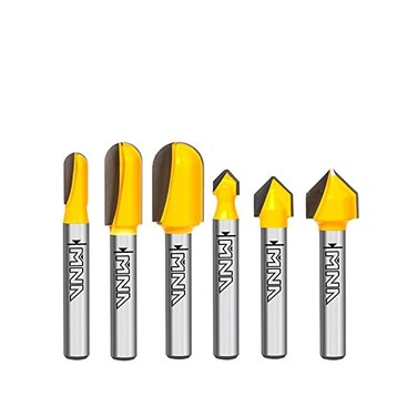 MNA 90 Degree V Groove and Round Nose Router Bit Set, 1/4 Inch Shank Signmaking Router Bits, 3D CNC LetteringEngraving Router Bit Kit.