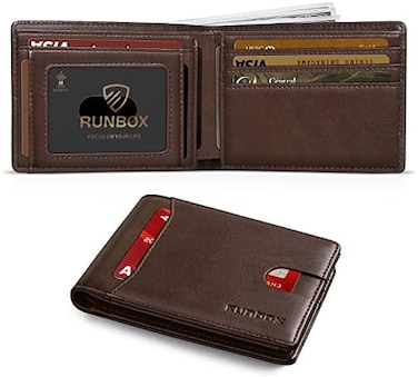 RUNBOX Slim Money Clip Wallets for Men RFID Blocking 11 Card Holder Minimalist Small Leather Bifold Men's Front Pocket Wallet Gift Box.