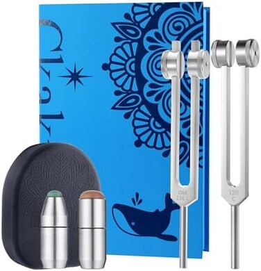 Ckakra Pack of 2 Weighted Tuning Forks with Natural Gemstone Trigger Point for SoundBody Healing, OTTO128OM136. 1, Zen Tools,Odorless Silicone Activator.