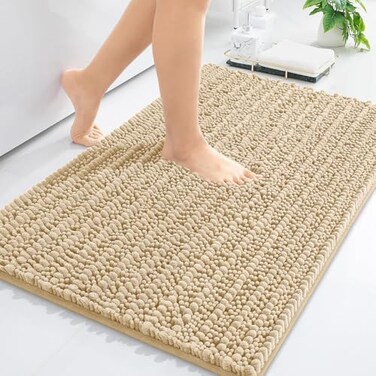 Arotive Luxury Chenille Bathroom Rug Mat, Extra Soft Thick Absorbent Shaggy Bath Rugs, Non-Slip Machine Wash Dry, Plush Bath Mats for Bathroom, Shower and Tub, 24x16, Beige.