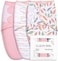 GLLQUEN BABY Swaddle Blankets for Baby Girls, Orange Pink FeatherWave Point, 3 Pack Wrap Set, Newborn Adjustable Swaddles Sleep Sack, 0-3 Months (Small/Medium.