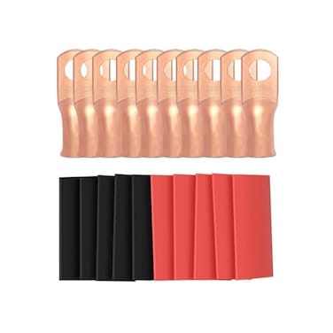 موصلات طرفية للبطارية من نوع Sanuke 4 AWG - 5/16 بوصة، مجموعة أطراف أسلاك نحاسية، أطراف كابلات البطارية مع أنابيب انكماش حراري بنسبة 3:1.