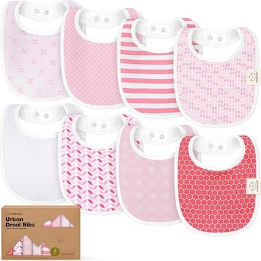 KeaBabies 8-Pack Organic Baby Bibs for GirlsBoys - Teething Baby Bibs for Boy, Girl - Newborn Bibs for Baby Girl, Boy (Blush.