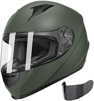 GLX GX11 Compact Lightweight Full Face Motorcycle Street Bike Helmet with Extra Tinted Visor DOT Approved (Camo, Small.