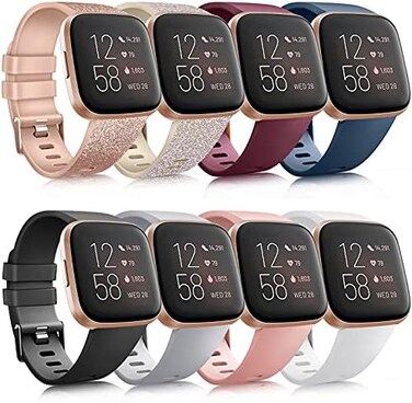 Mugust 8 Pack Sport Bands Compatible with Fitbit Versa 2 / Fitbit Versa/Versa Lite/Versa SE, Classic Soft Silicone Replacement Wristbands Straps for Fitbit Versa 2 Smart Watch Women Men.
