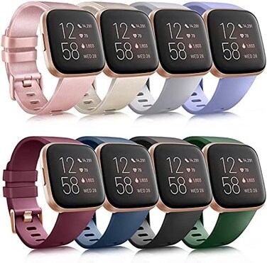 Mugust 8 Pack Sport Bands Compatible with Fitbit Versa 2 / Fitbit Versa/Versa Lite/Versa SE, Classic Soft Silicone Replacement Wristbands Straps for Fitbit Versa 2 Smart Watch Women Men.