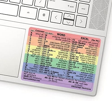 Synerlogic Word/Excel Windows Shortcut StickerReference Guide Keyboard Shortcut StickerWork from Home EssentialsExcel Shortcuts Cheat Sheet Laminated No-Residue Vinyl (Rainbow/Small, 1pc.