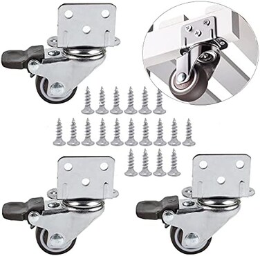 HOWDIA 1'' Swivel Plate Caster Wheels with Brake L-Bracket Side Mount TPR Rubber Small Furniture Replacement Silent Mute Locking Casters Set of 4.