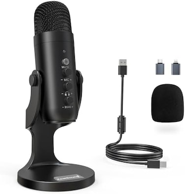 zealsound USB Gaming Microphone,Condenser Computer PC Microphones,PlugPlay Mic for Podcast PS4/PS5 Vocal,YouTube on MacWindows with Mic Gain Control,Mute,Echo,Noise cancel,Headphone Jack,K66 Black.