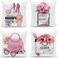 FCOZM Pink Throw Pillow Covers Fashion Women Girls Bed Decorative Pillow Covers 18x18 Perfume High Heels Drink Lipstick Book Print Couch Pillow Covers Accent Square Velvet Pillowcase Set of 4.