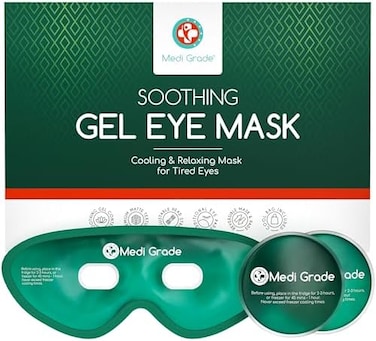 Medi Grade Cooling Eye Mask for Puffy Eyes, Allergies, Sinuses - Reusable Gel Eye Mask and Cooling Eye Pads with Thermo-Bag for Dark Circles, Hangovers and Migraine Relief - Cold Eye Mask.
