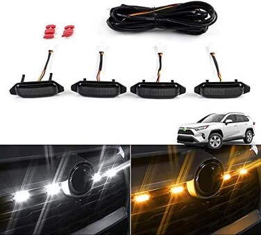 متوافق مع مصابيح LED الأمامية لسيارة تويوتا RAV4 موديلات 2019 2020 2021 2022 2023، ملحقات مصابيح تحذير أمامية مع ضوء كهرماني وضوء أبيض، 4 قطع (غير مناسب لسيارة Adventure/RAV4 PHEV).