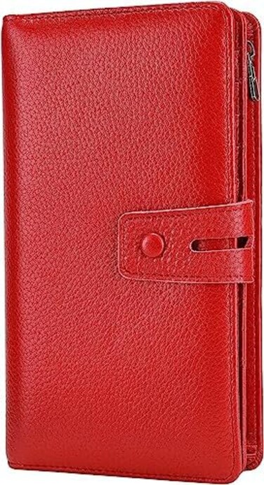Itslife Womens Wallet,Large Capacity RFID Blocking Leather Wallets Credit Cards Organizer Ladies Wallet with Checkbook Holder, Red,.