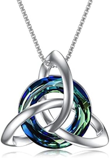 TOUPOP Celtic Knot Necklace Sterling Silver Luck Irish Pendant Necklace with Blue Circle Crystal Fashion Jewelry Gifts for Women Teen Girls Friend Birthday Christmas 0. 77 in(19. 6 mm*0. 85 in(21. 7.