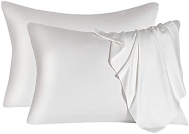 SIYUAN 2 Pcs Mulberry Silk Pillowcase for Hair and Skin,Cooling Silk Pillow Case with Hidden Zipper,Allergen Proof Dual Sides Soft Breathable Smooth Silk Pillow Cover for Women(Standard-2PCS,White.