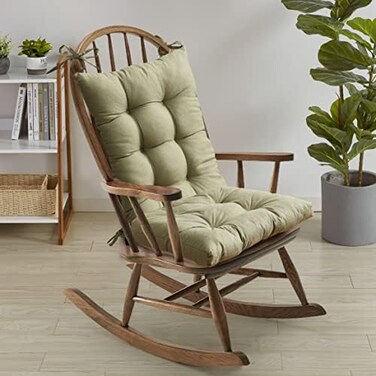 Sweet Home Collection Rocking Chair Cushion Premium Tufted Pads Non Skid Slip Backed Set of Upper and Lower with Ties, 1 Count (Pack of 1, Sage.