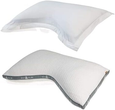 Eli &amp; Elm EliElmUltimate Side Sleeper Pillow with Adjustable Filler to Get The Perfect Contour Curved Pillow for A Neck Pain Relief Sleep - Removable Latex and Polyester Filling (PillowPillow Case.