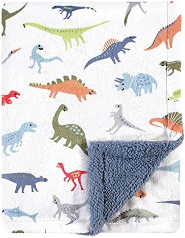 Hudson Baby Unisex Baby Plush Mink and Sherpa Blanket, Dinosaurs, One Size.
