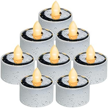 Homemory Solar Tea Lights Outdoor Waterproof, Dusk to Dawn Outdoor Lighting, Reusable LED Tea Light Candles for Lantern Garden Camping and Home Decor, Pack of 8, Warm White.