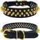 TEEMERRYCA Black Leather Dog Collar with Gold Spikes for Small Medium Large Pets, Pit Bulls/Bulldog, Keep Dog Safe from Grabbing by Huge Dogs, L(15"-18. 5".