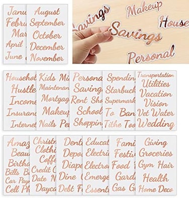 OOUUREC 80 Rose Gold Cash-Envelope Budget Category Stickers - Modern Vinyl Decals, Budget Binder LabelsWallet Organizer.