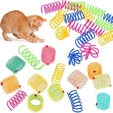 Sumind 30 Pieces Cat Springs Cat Spiral Toys Cat Fetch Chew Toy Kitten Pet Plastic Coil Spiral Springs for Kitten Bouncing Play Training, 2 Styles.
