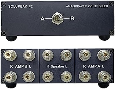 SOLUPEAK P2 2(1-in-1(2-Out Amp Amplifier Speaker Switcher Selector Switch Splitter 2-Way Loudspeaker Control Combiner Box.