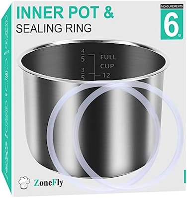 ZoneFly Inner Pot for Instant Pot 6 Qt, with 2-Pack 100% Silicone Sealing Ring Replacement Pot for InstaPot Cooking Pot Stainless Steel (Equivalent to IP-POT-SS304-60Nonstick Pot for IP-DUO, LUX, CSG
