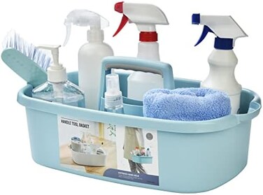 ALINK Large Plastic Shower Caddy Tote, Portable Storage Caddy Basket Organizer with Handle for Dorm, Bathroom, Tool, Garden, Kitchen, Cleaning Supplies &ndash; Blue.