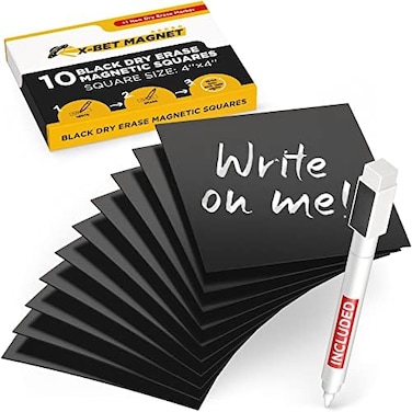 X-bet MAGNET Black Dry Erase ic Labels - Reusable Sticky Notes - ic Notepads for Refrigerator - Dry Erase ic Sheets - Blank Stickers to Write On - s for Whiteboard Classroom Fridge.
