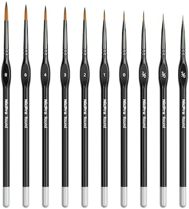 Nicpro Micro Detail Paint Brush Set,10 Small Professional Miniature Fine Detail Brushes for Watercolor Oil Acrylic, Nail Art, Models Rock Painting kit, Figures, Paint by Number -Come with HolderBag.