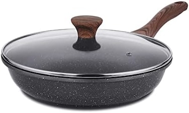 SENSARTE Nonstick Frying Pan Skillet with Lid, Swiss Granite Coating Omelette Pan with Cover, Healthy Cookware Chef's Pan with Top, PFOA Free (28cmGlass Lid.