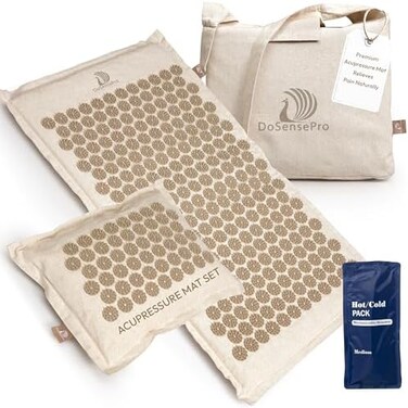 DoSensePro Acupressure Mat and Pillow Set with Hot/Cold Gel Pack - FSA/HSA Eligible Acupuncture Mat for Back, Neck, Head Pain, Relieve Sciatica, and Aches at Pressure Points - Natural Sleeping Aid.
