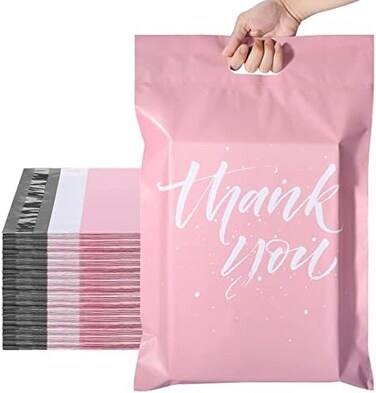 METRONIC Poly Mailers 14. 5x19, 50 PcsPink, Waterproof, Tear-Proof, Self Adhesive, Handle, Upgrade Design Shipping Bags.